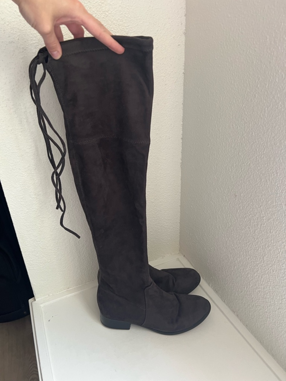 Over-the-Knee Suede Riding Boots in Dark Brown